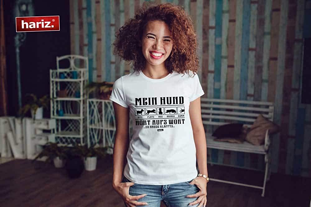  HARIZ – Camiseta de Cuello Redondo para Mujer, con Texto en alemán Mein Hund Hört Aufs Wort 2 Hund Haustier Plus, Tarjeta de Regalo 