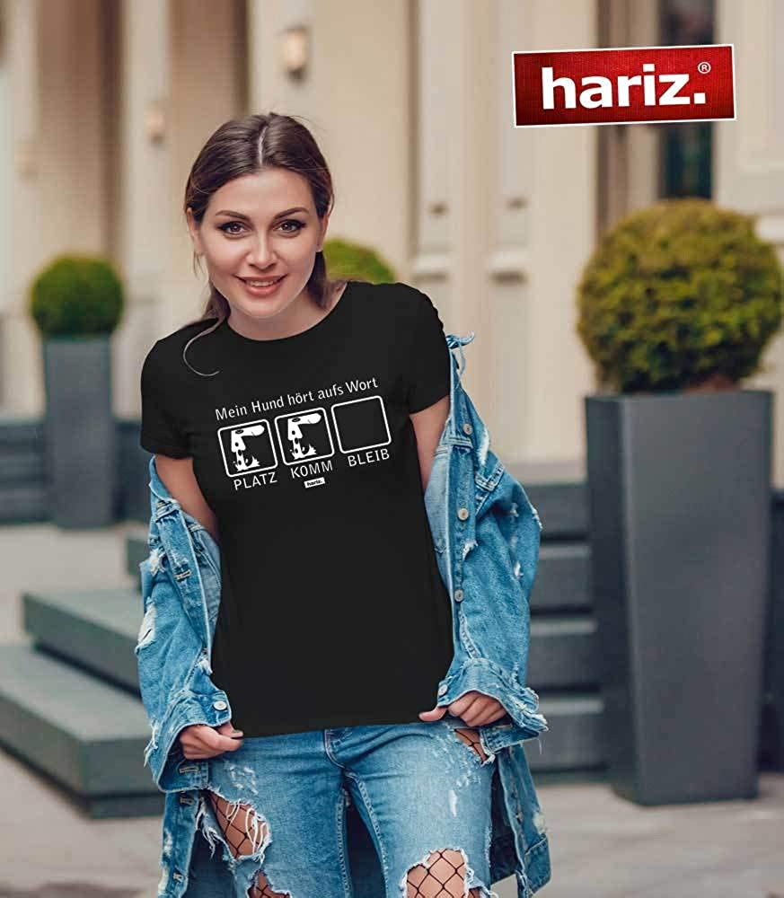  HARIZ - Camiseta de Cuello Redondo para Mujer, con Texto en alemán Mein Hund Hört Aufs Wort Hund Haustier Plus 