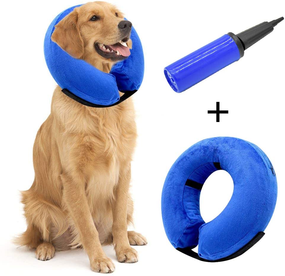  Hengu Collar Inflable de recuperación de Mascotas, Cuello Blando Ajustable para Gatos o Perros, Evita Que la Mascota Lame Tocando heridas y Promueva la recuperación (con un inflador) 