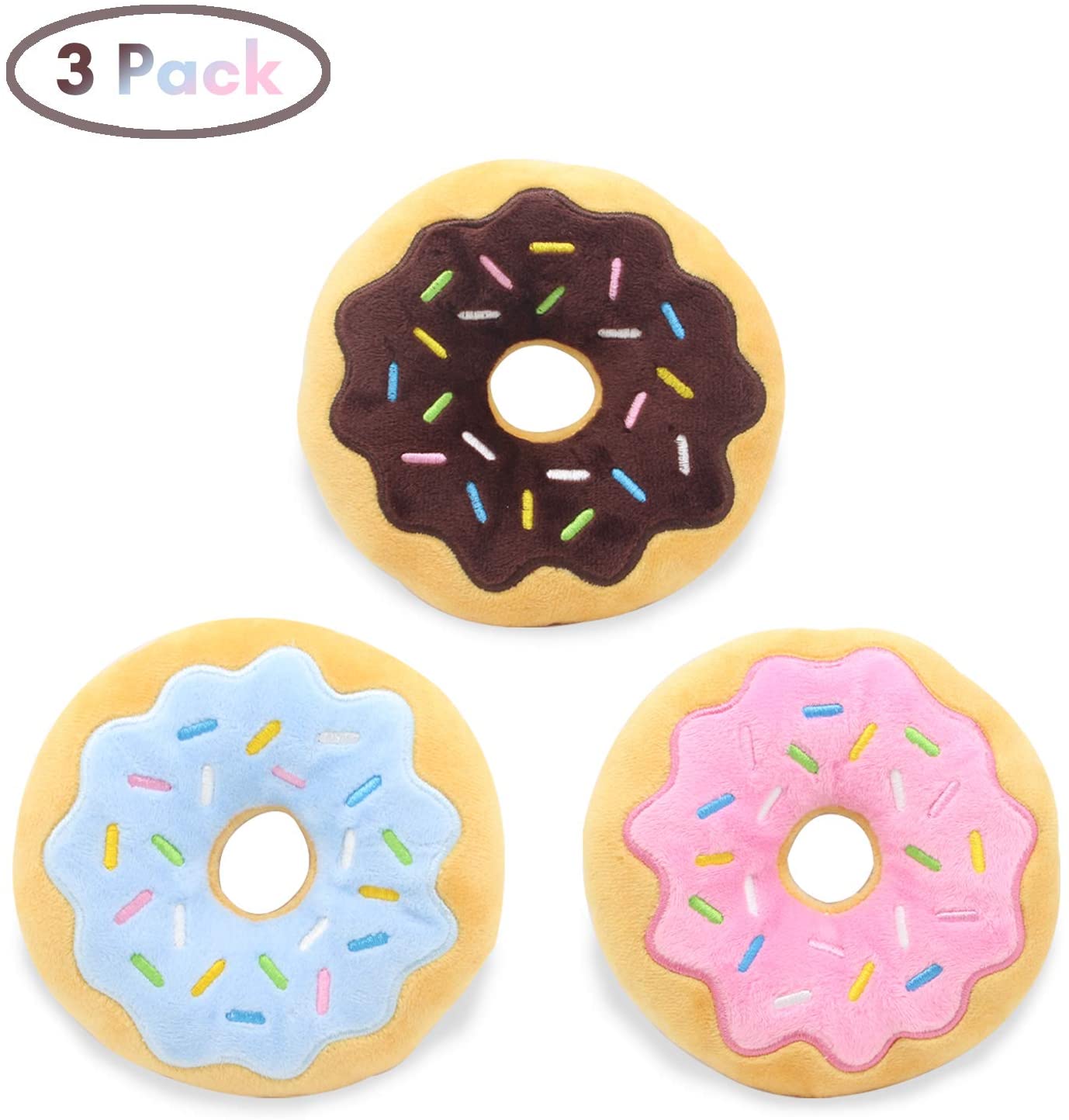  Hengu Donut Juguetes de Peluche con Sonido para Perros Pequeños y Medianos Perrito Gatos Mascotas Juguete Masticable Interactivo (3 Piezas) 