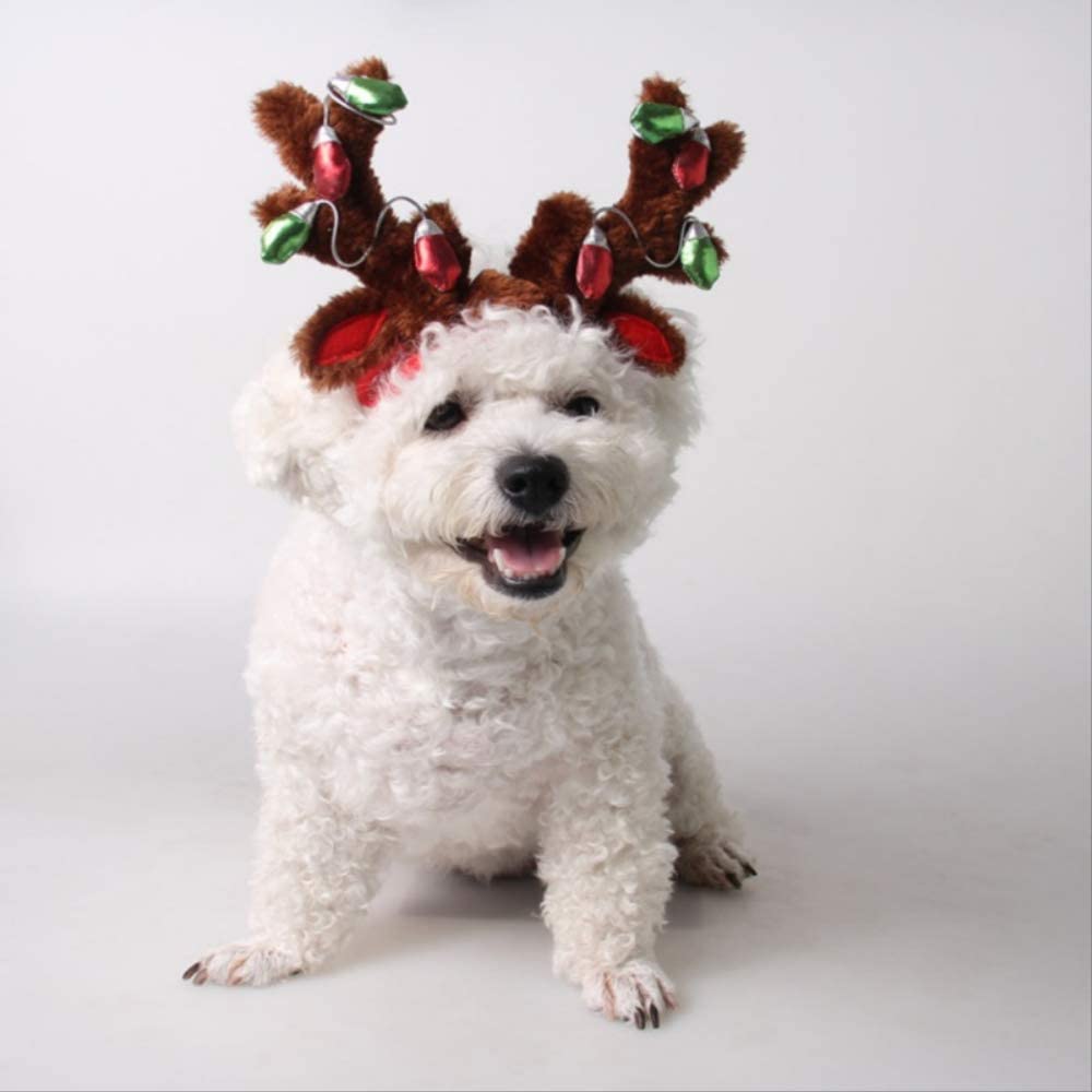  hhuanxiao Ropa para Mascotas Nuevo Ajustable Shiny Fluffy Antlers Cuernos de Alce Mascota Perro Perro Perrito Navidad Gorra Sombrero Cosplay Fiesta de decoración Regalo 