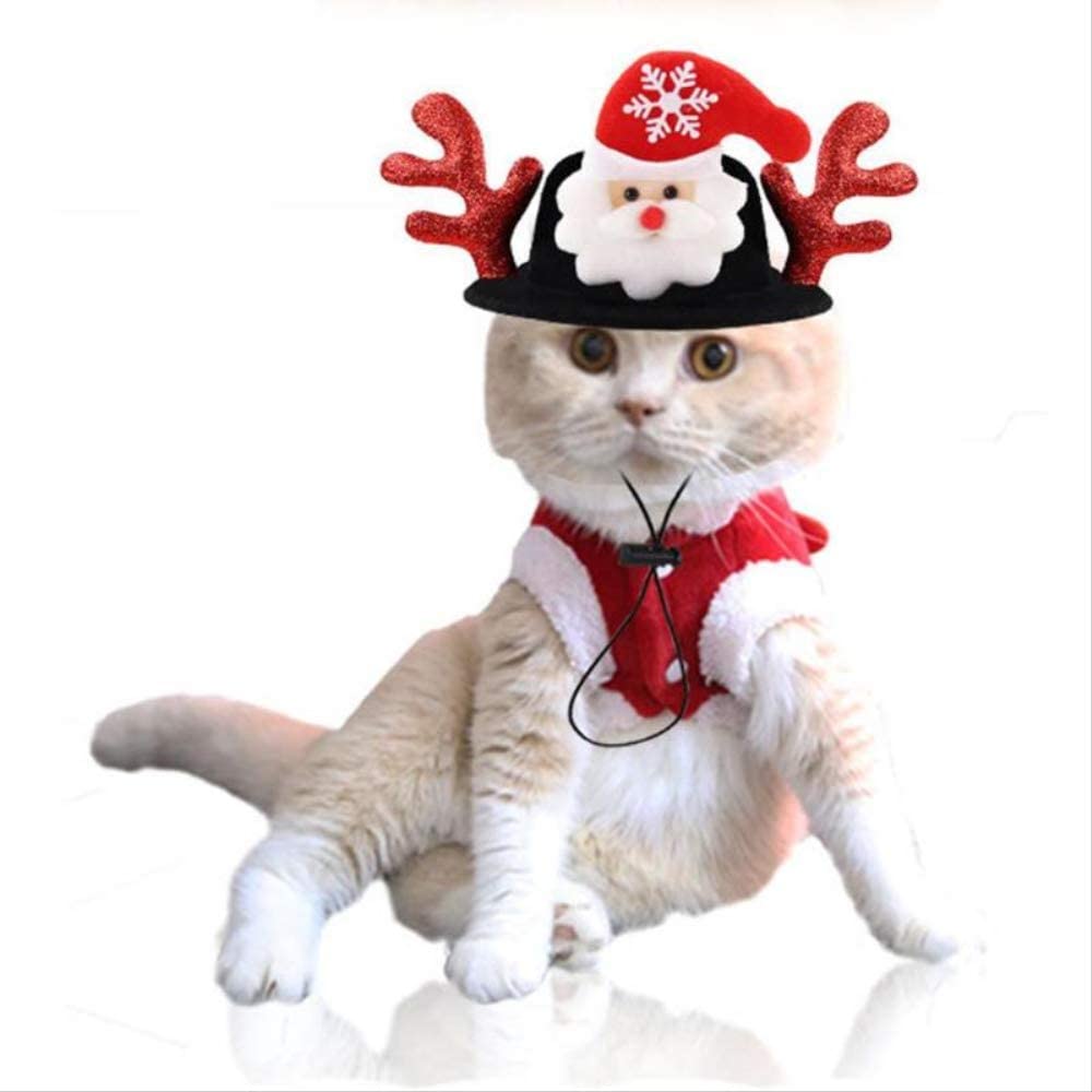  hhuanxiao Ropa para Mascotas Sombrero de Mascota de Navidad Xmas Perro Gato Diadema Cabeza de Navidad para Mascota Santa Claus elk Ciervo Cornamenta Traje Cosplay New Year decoración 