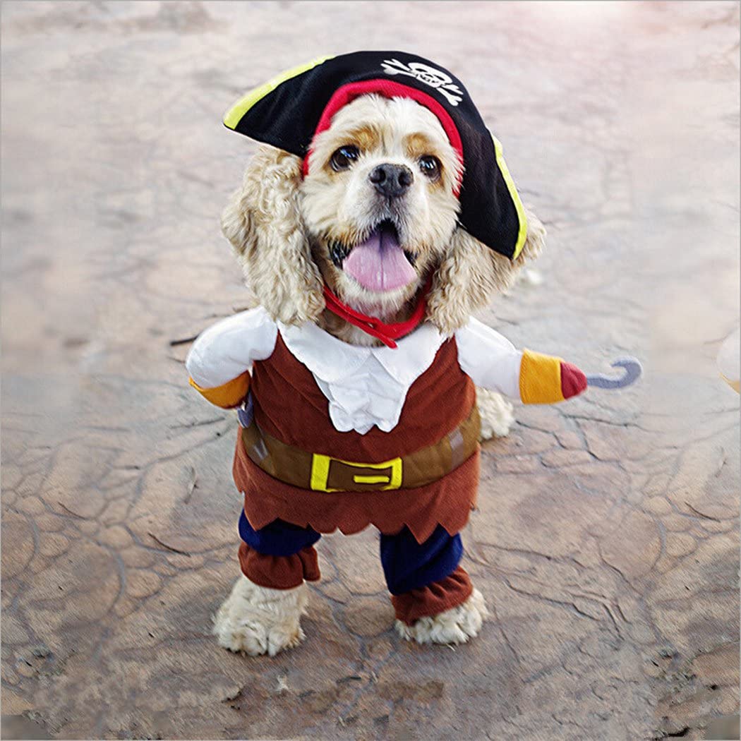  Hillento Traje de Mascota, Divertido Perro Mascota Gato Ropa de Pirata Traje de Suite para Halloween Navidad Vestido de Fiesta Cosplay, Ropa de Fiesta Ropa para Gato Perro 