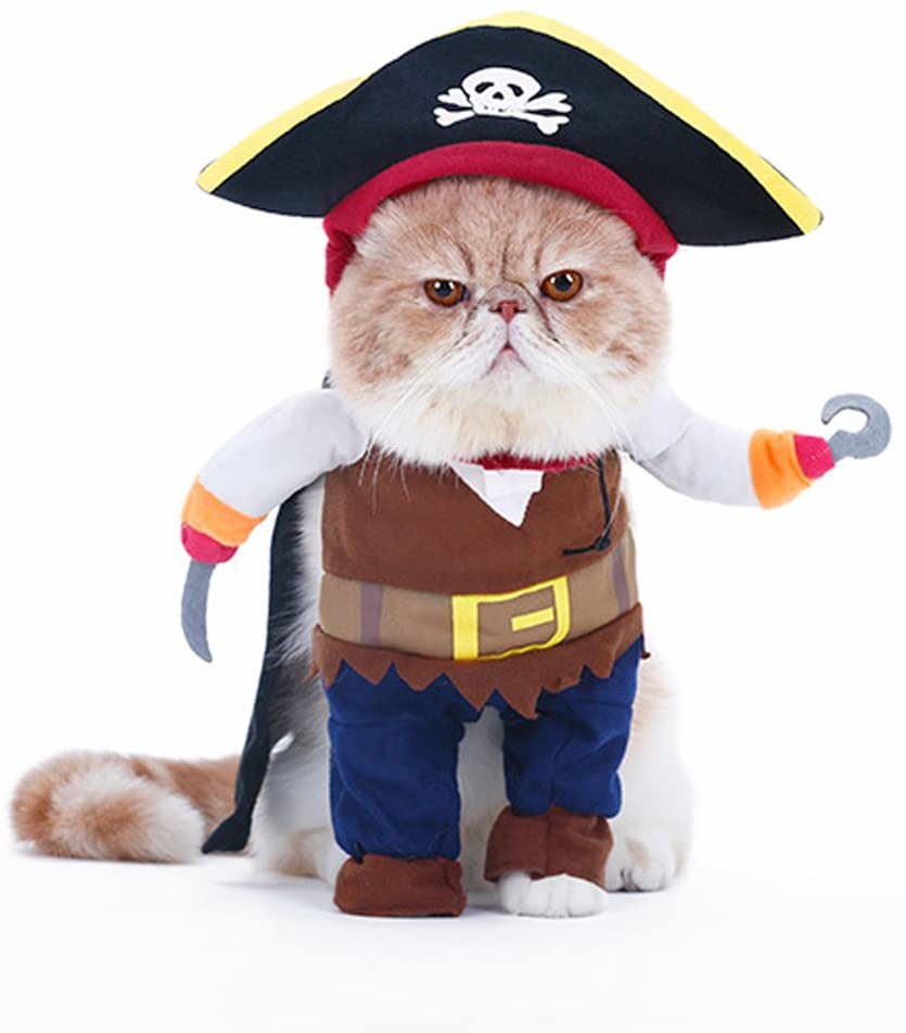  Hillento Traje de Mascota, Divertido Perro Mascota Gato Ropa de Pirata Traje de Suite para Halloween Navidad Vestido de Fiesta Cosplay, Ropa de Fiesta Ropa para Gato Perro 