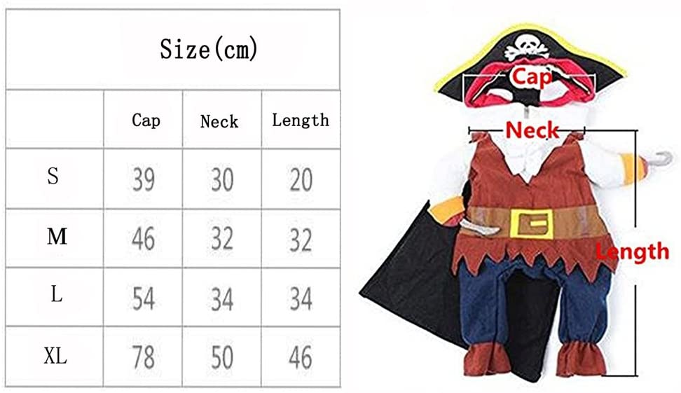  Hillento Traje de Mascota, Divertido Perro Mascota Gato Ropa de Pirata Traje de Suite para Halloween Navidad Vestido de Fiesta Cosplay, Ropa de Fiesta Ropa para Gato Perro 