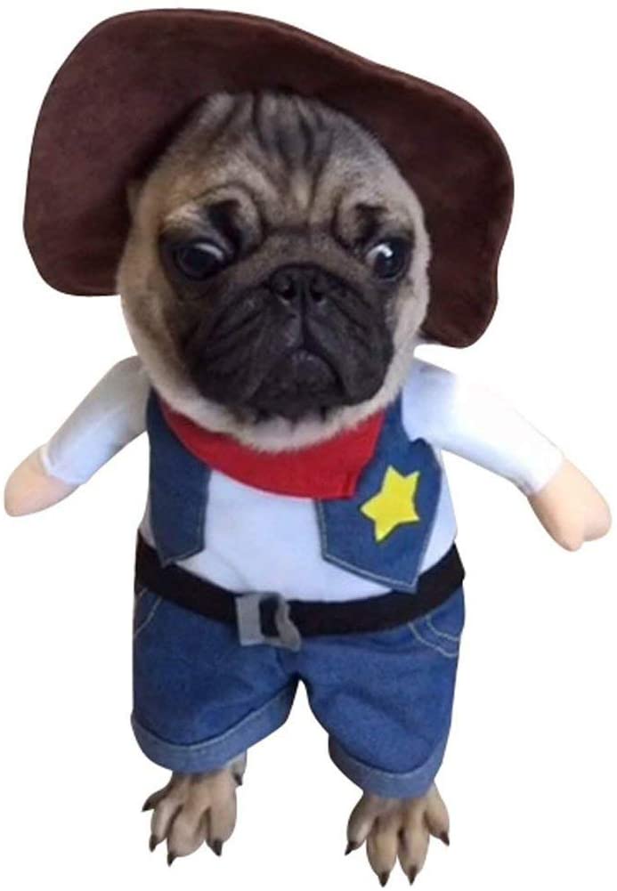  Hillento Traje del Perro con el Sombrero de Vaquero, Vaquero Disfraces de Halloween para Gatos y Perros, Cosplay Uniforme Vaquero Oeste con Sombrero 