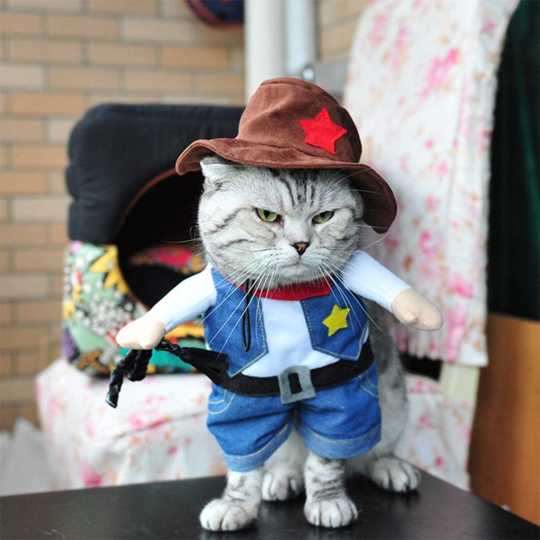  Hillento Traje del Perro con el Sombrero de Vaquero, Vaquero Disfraces de Halloween para Gatos y Perros, Cosplay Uniforme Vaquero Oeste con Sombrero 