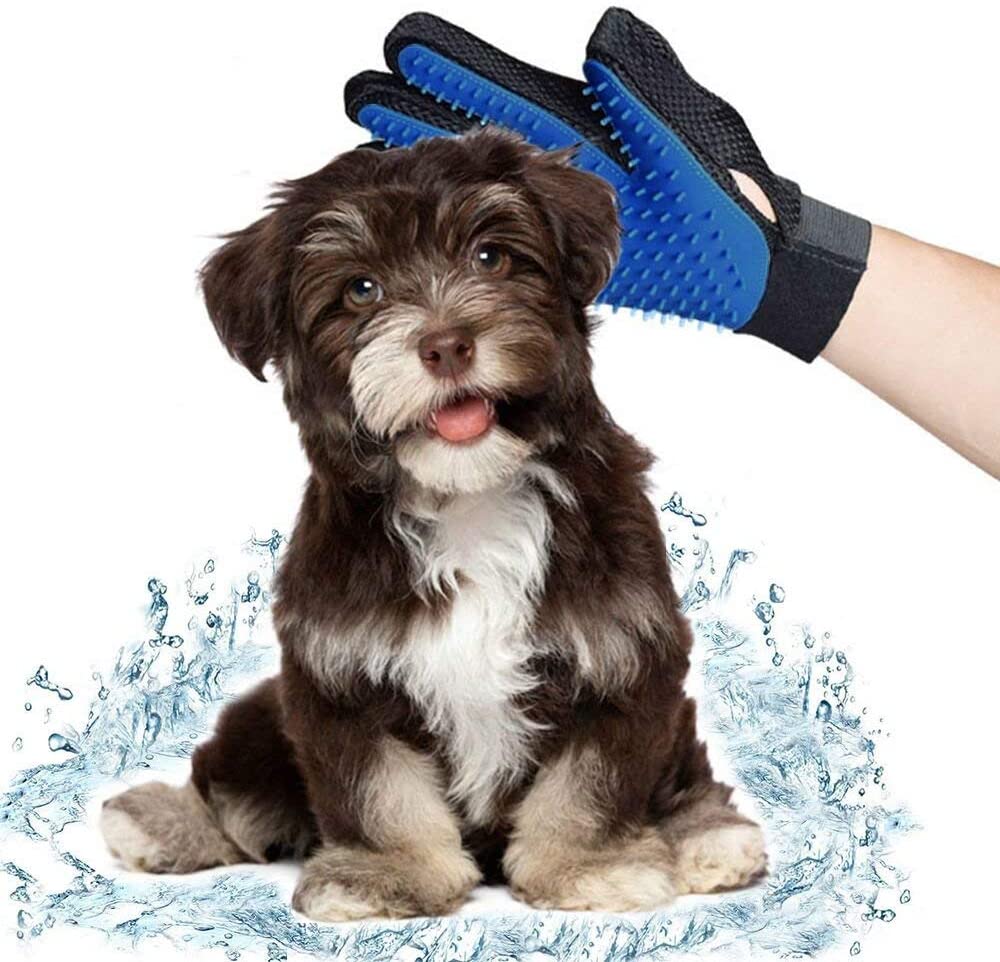  HLZDH 2PCS Guantes de 5 Dedos Manopla Masaje para Perros Mascotas Gatos, con el Material Transpirable, Retiro del Pelo y Aparato de Masaje Guantes Eficientes para la Eliminación de Pelo Suelto (Azul) 