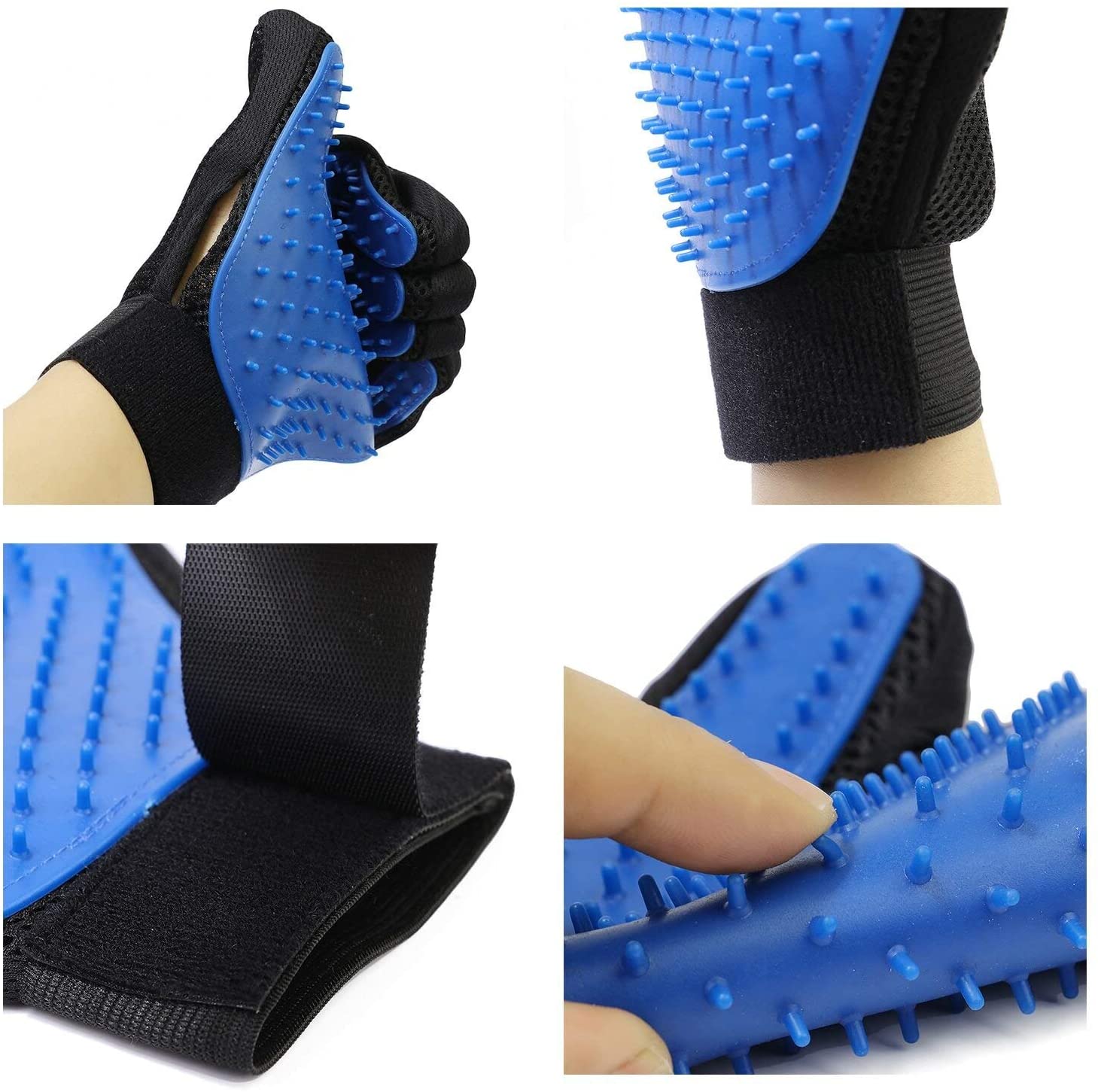  HLZDH 2PCS Guantes de 5 Dedos Manopla Masaje para Perros Mascotas Gatos, con el Material Transpirable, Retiro del Pelo y Aparato de Masaje Guantes Eficientes para la Eliminación de Pelo Suelto (Azul) 