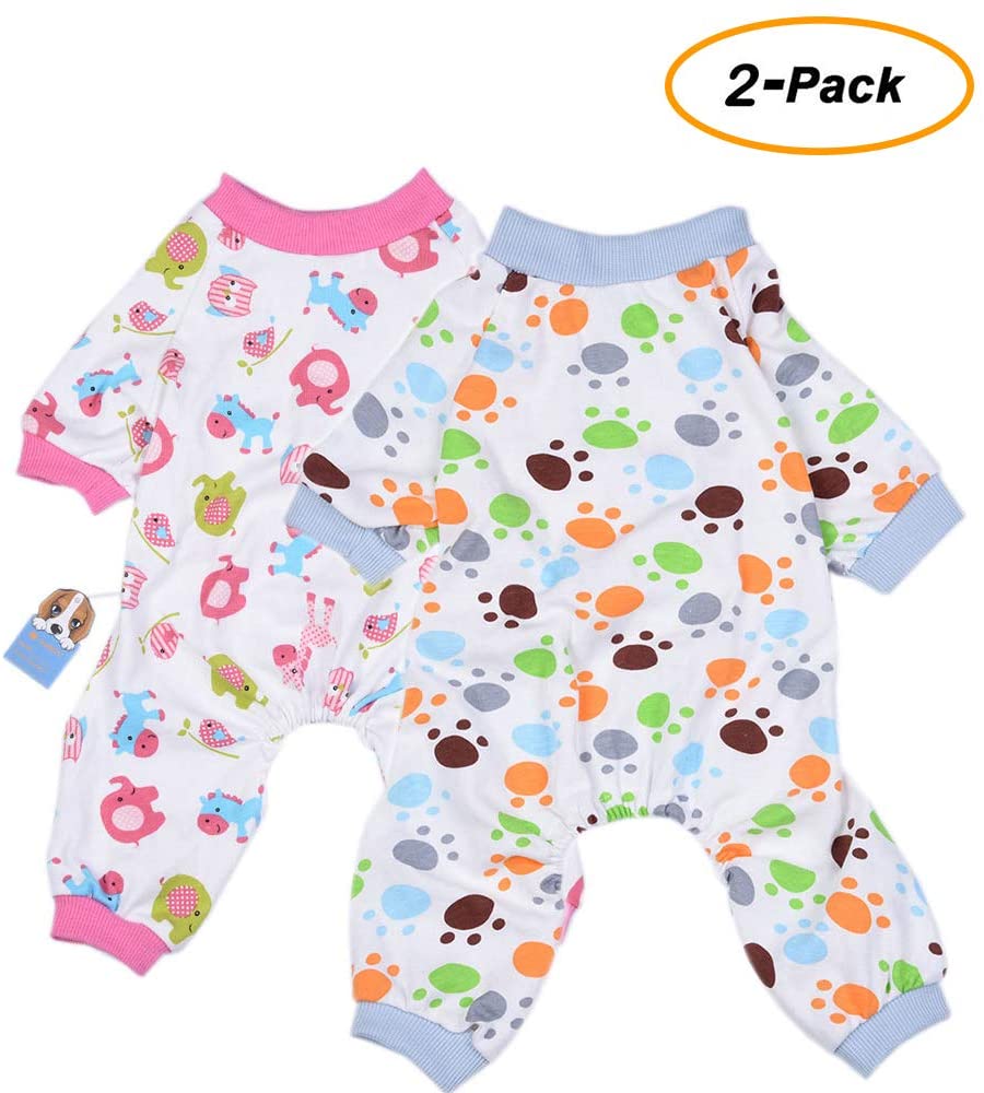  HongYH 2-Pack Ropa para Perros Perros Gatos Onesie Pijamas de Perro Suave Algodón Puppy Rompers Mono de Mascota Acogedor Body para Perros pequeños y Gatos 