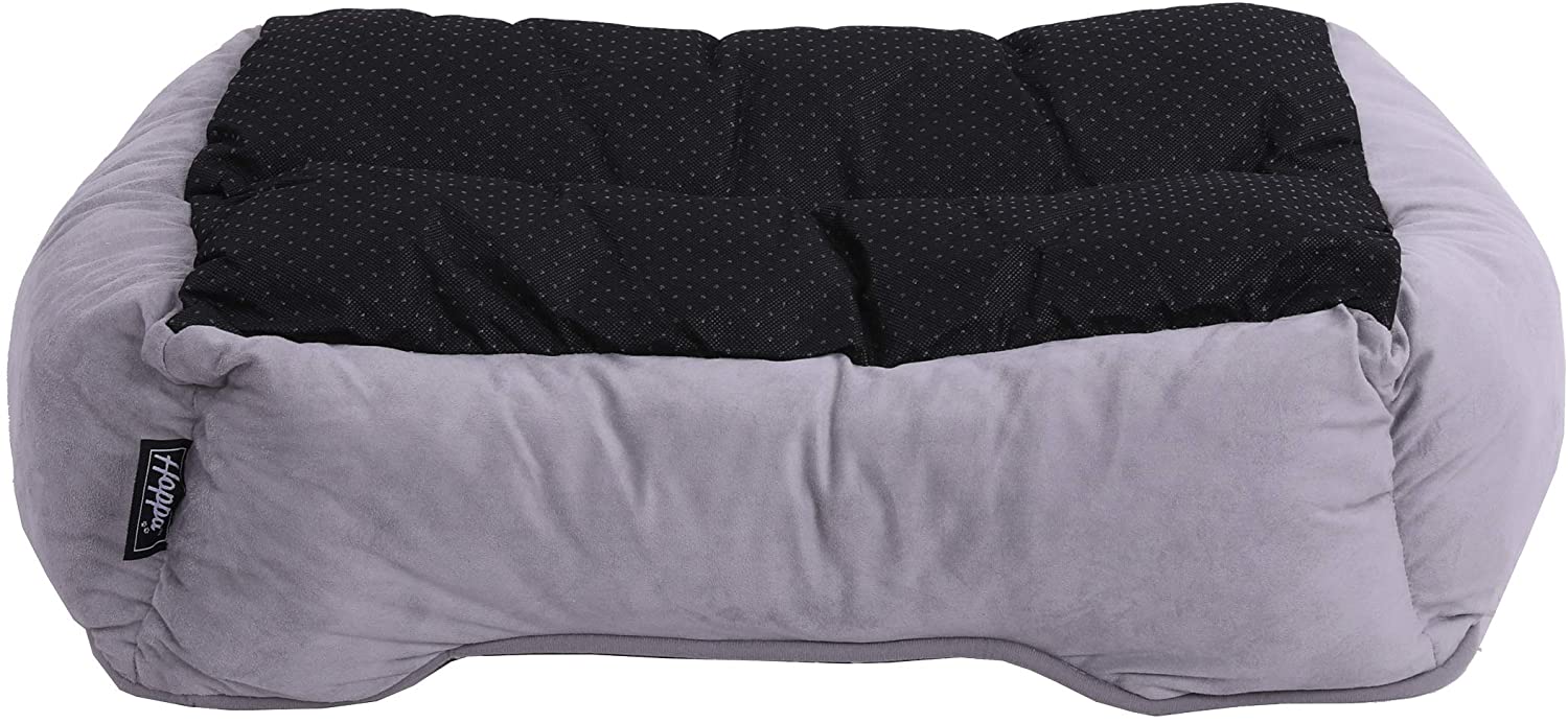  Hoppa Cama para Perros Blanda Rectangular Antideslizante Lavable a Máquina Pequeña 61x48x18cm Gamuza Sintética Gris 