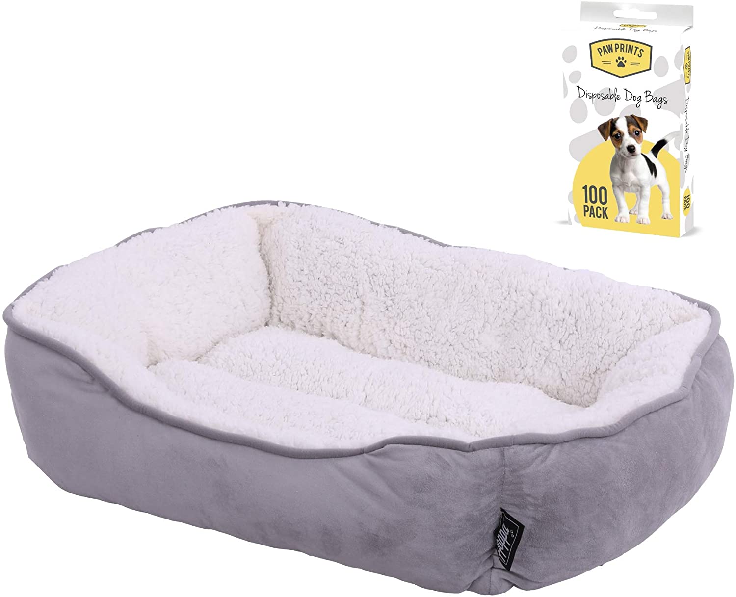  Hoppa Cama para Perros Blanda Rectangular Antideslizante Lavable a Máquina Pequeña 61x48x18cm Gamuza Sintética Gris 