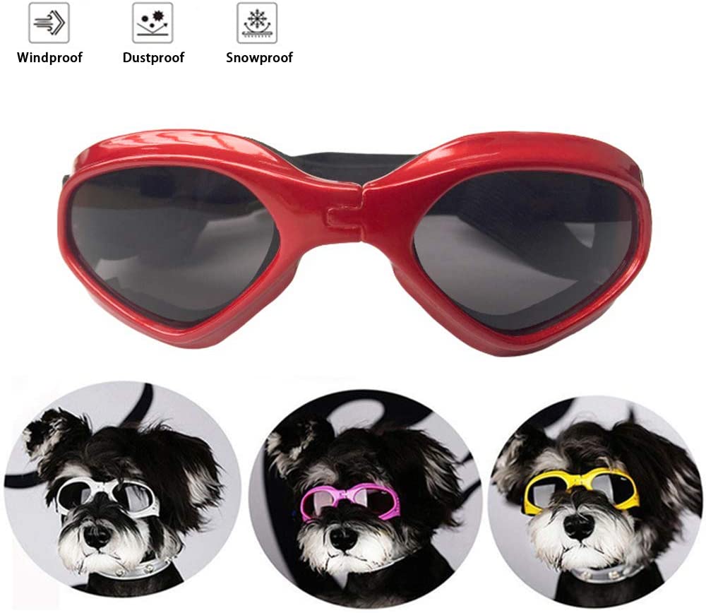  HXHH Lentes Plegable del Animal doméstico, Gato de la Manera Creativa y Perro de Viento y Nieve Accesorios Gafas, Resistente al Desgaste ya los Golpes Pequeña y Mediana Gafas de Perro,Rojo 