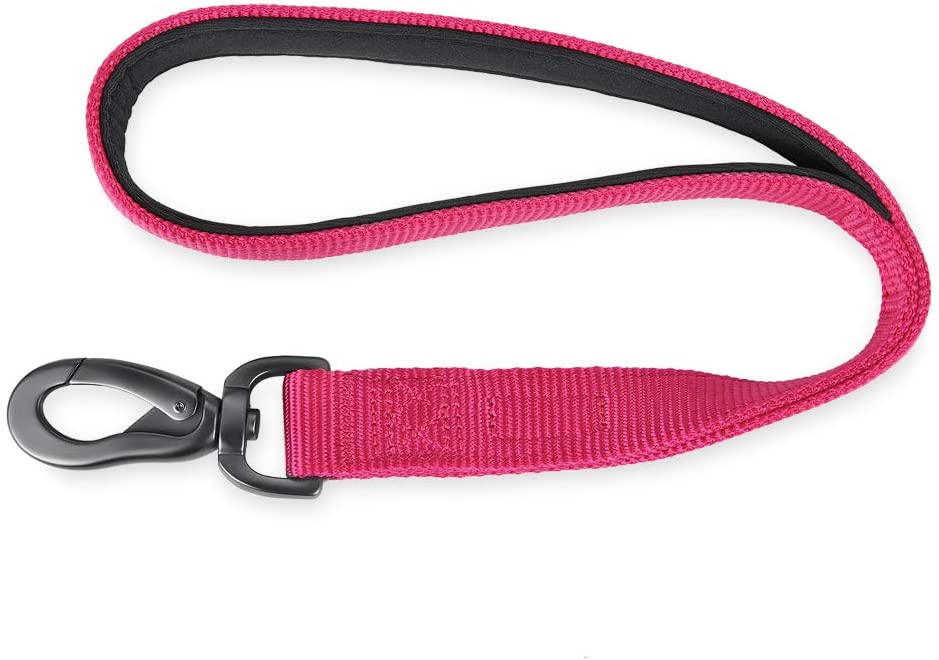  Hyhug Correa Corta de Nylon Resistente de 45,7 cm de Largo con asa Acolchada cómoda y Clip Resistente para Perros Grandes, medianos, para niños y niñas. (Rosa roja) 