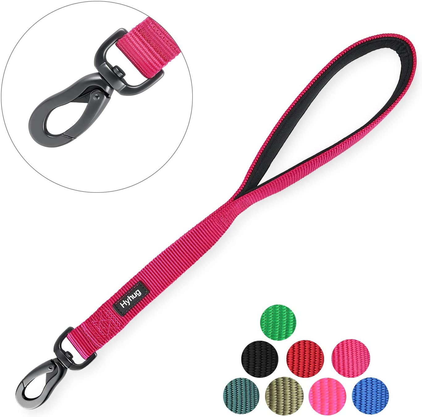  Hyhug Correa Corta de Nylon Resistente de 45,7 cm de Largo con asa Acolchada cómoda y Clip Resistente para Perros Grandes, medianos, para niños y niñas. (Rosa roja) 