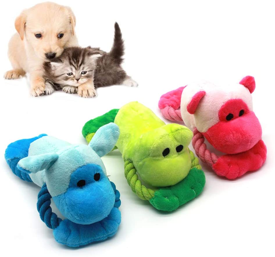  Hzb821zhup Mascotas Masticar Juguetes de dentición Interactivo lanzar Cuerda de algodón Rana Mono Oveja Forma Peluche Muñeca Squeaky Sonido Jugando Masticar Juguete 