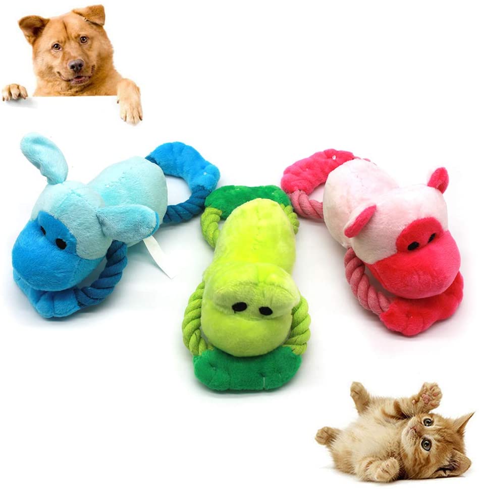  Hzb821zhup Mascotas Masticar Juguetes de dentición Interactivo lanzar Cuerda de algodón Rana Mono Oveja Forma Peluche Muñeca Squeaky Sonido Jugando Masticar Juguete 