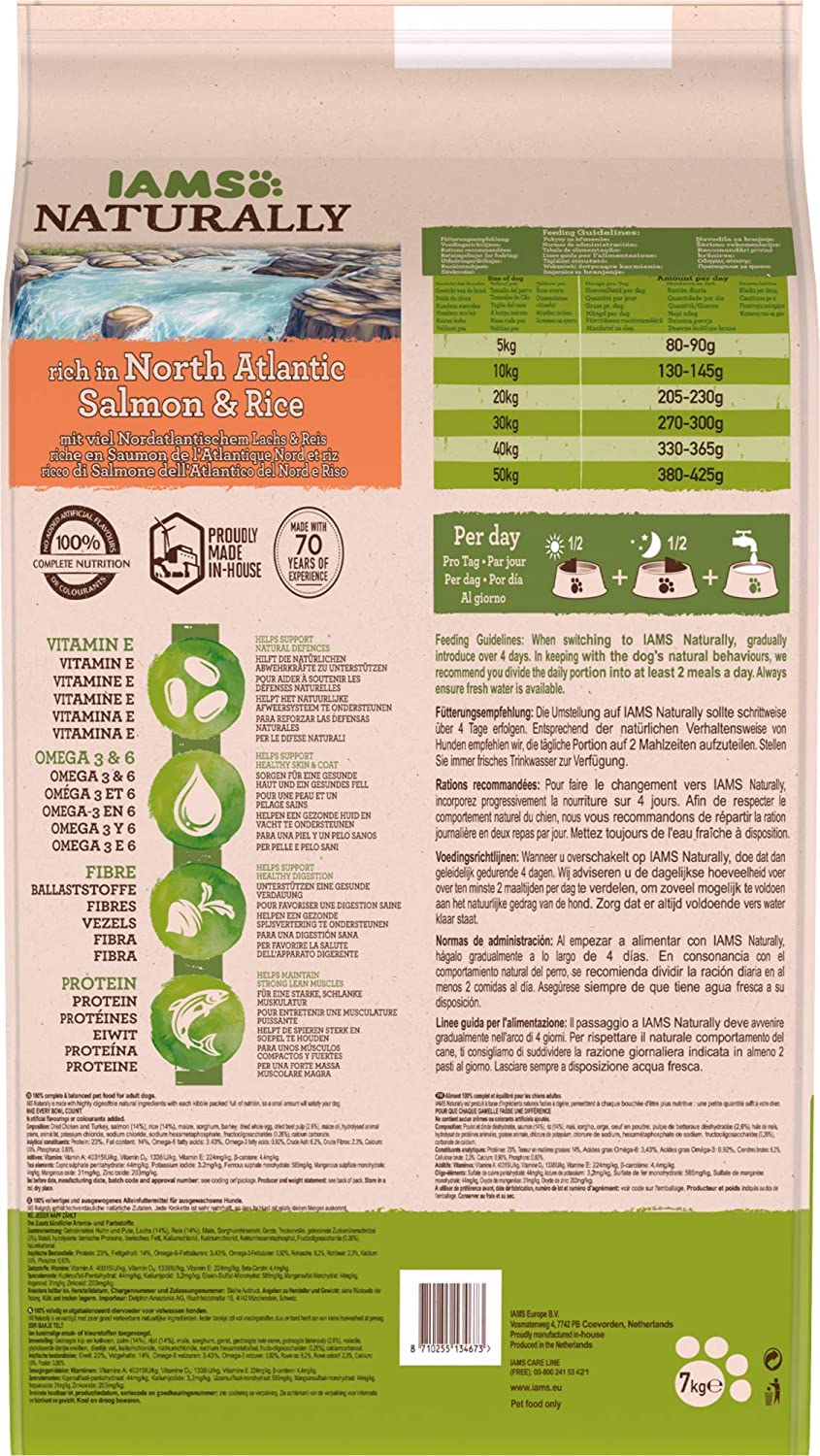  IAMS Naturally Perro adulto Rico en Salmón del Atlántico Norte y Arroz [7 Kg] 