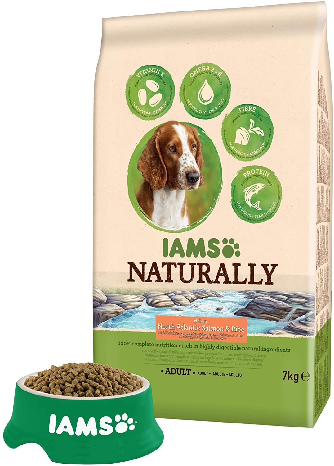  IAMS Naturally Perro adulto Rico en Salmón del Atlántico Norte y Arroz [7 Kg] 