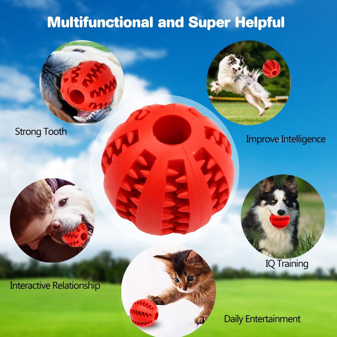  Idepet Pelota de Juguete para Perros, no tóxica para Perros Gatos, Pelota para Limpiar los Dientes de Tus Mascotas, para darles Alimentos, Pelota de Ejercicio Que Aumenta su Inteligencia 