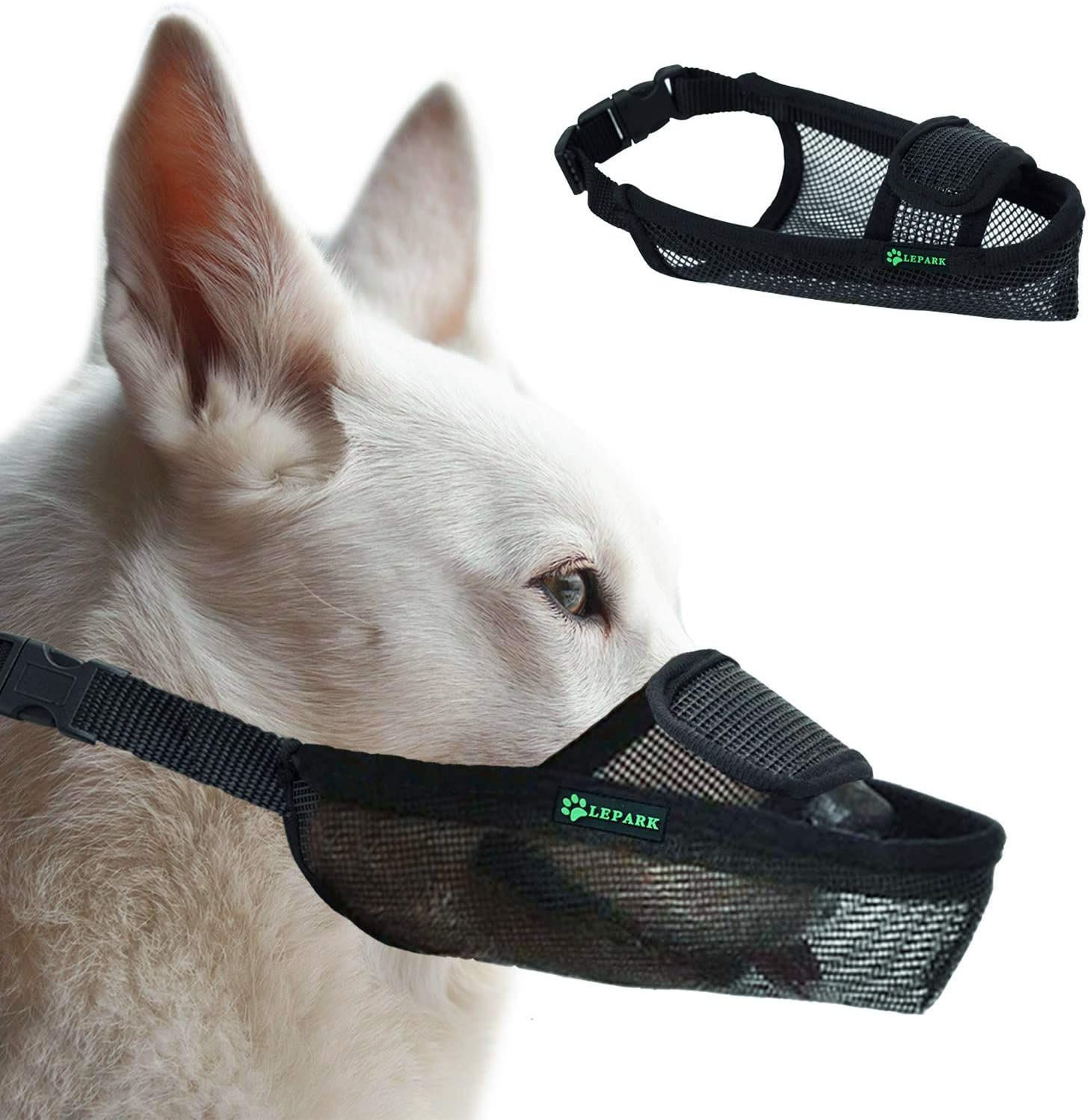  ILEPARK Bozal para Perros De Malla con Velcro para Perros Pequeños, Medianos Y Grandes, Transpirable Y Ajustable, Evitar Morder. (M, Negro) 