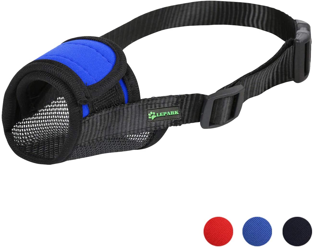  ILEPARK Suave Bozal de Nylon para Perros Grandes Previene Mordidas, Ladridos y Que Mastiquen, Bozal Lazo Ajustable (S,Azul) 