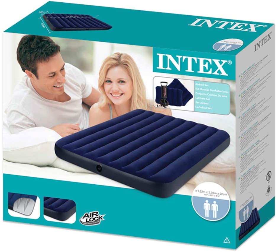  Intex 68765 - Colchón hinchable con 2 almohadas y bomba 152 x 203 x 22 cm 