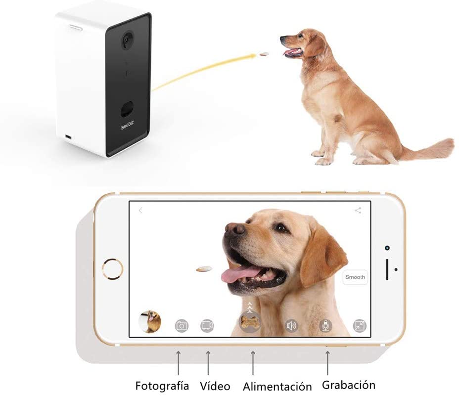  Iseebiz Cámara Perros Interactiva,Camara Mascotas Interactiva con WiFi/Altavoz 