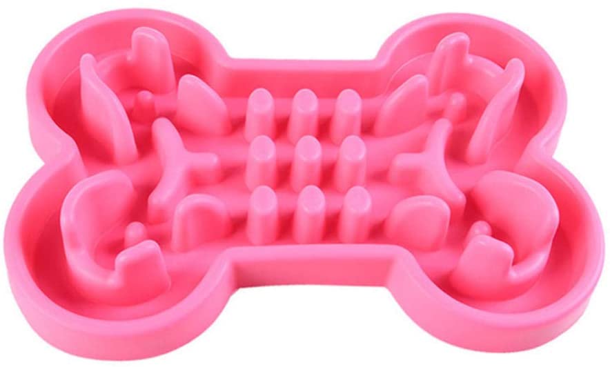  JFHGNJ Cuenco para Mascotas Cuencos de alimentación lentos convexos con Forma de Hueso de Silicona Anti-cuña para Perros Gatos TB Venta-Rosado_L 