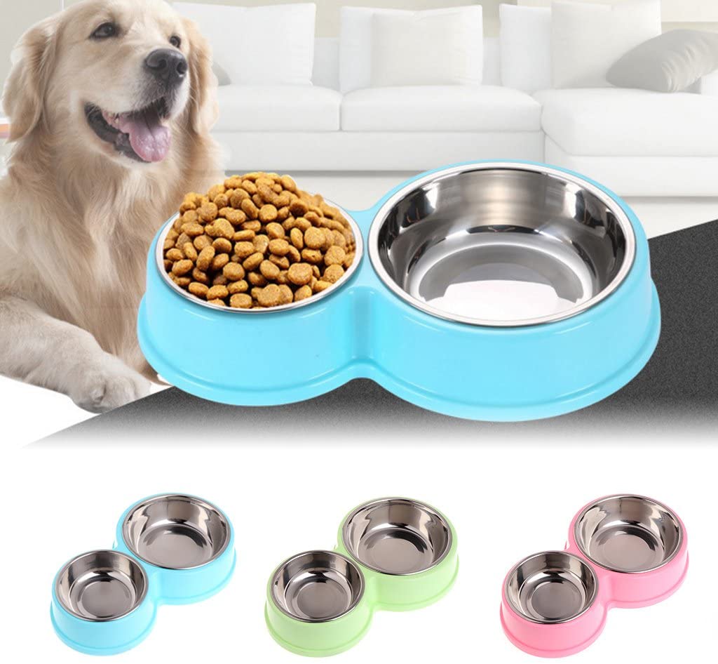  Jiamins - Comedero Doble de Acero Inoxidable para Perros y Mascotas, alimentador de Agua para Gatos y Cachorros 