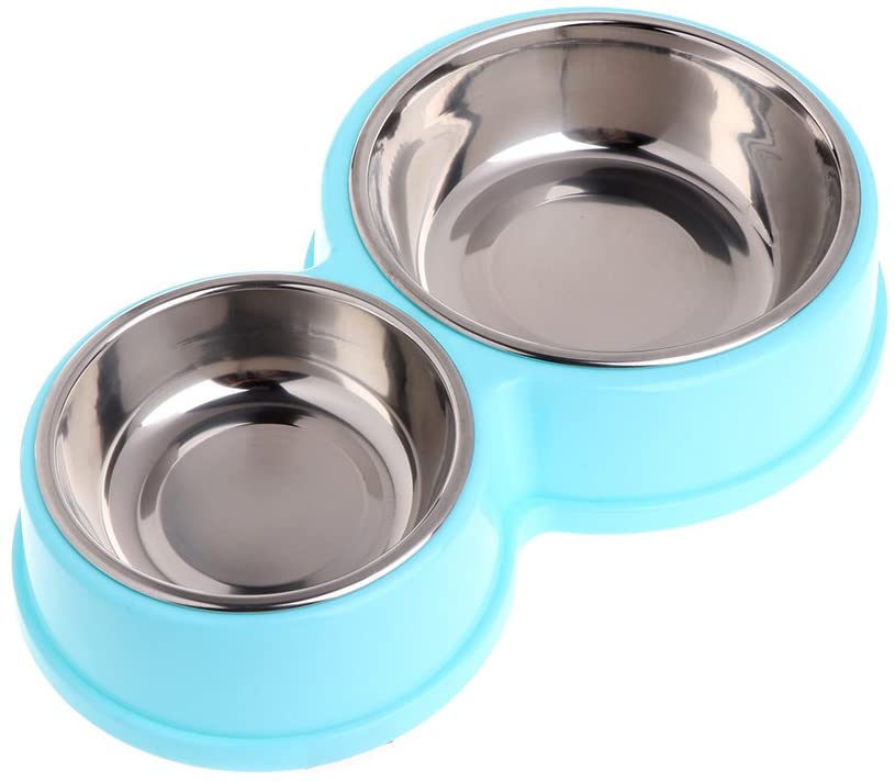  Jiamins - Comedero Doble de Acero Inoxidable para Perros y Mascotas, alimentador de Agua para Gatos y Cachorros 