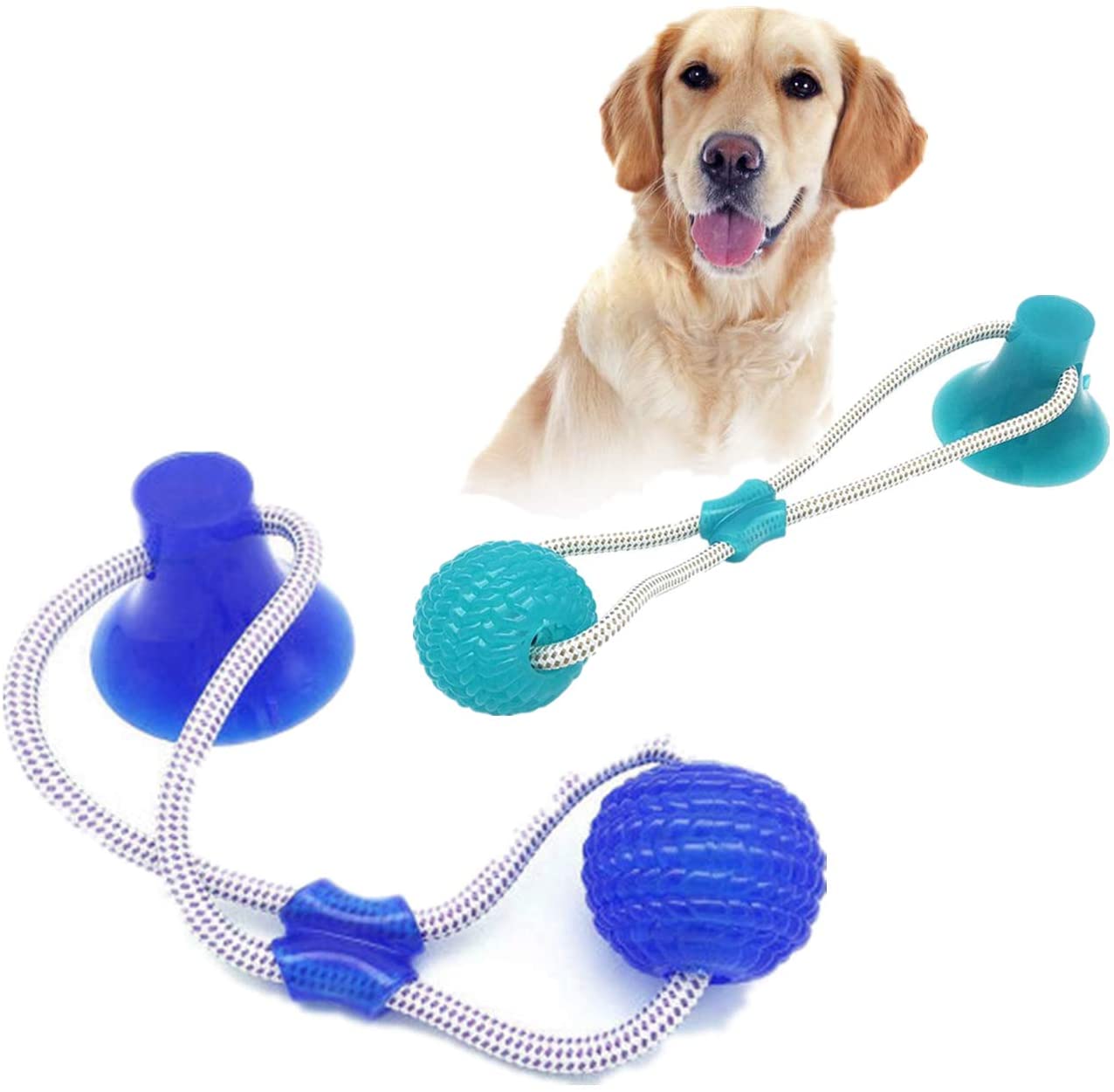  Juguete de mordida para Mascotas multifunción, Juguete de Cuerda para Tirar, Resistente, Juguete con Ventosa, Tugging, Tirar, Masticar, Jugar para Perros(2 Pezzi) 