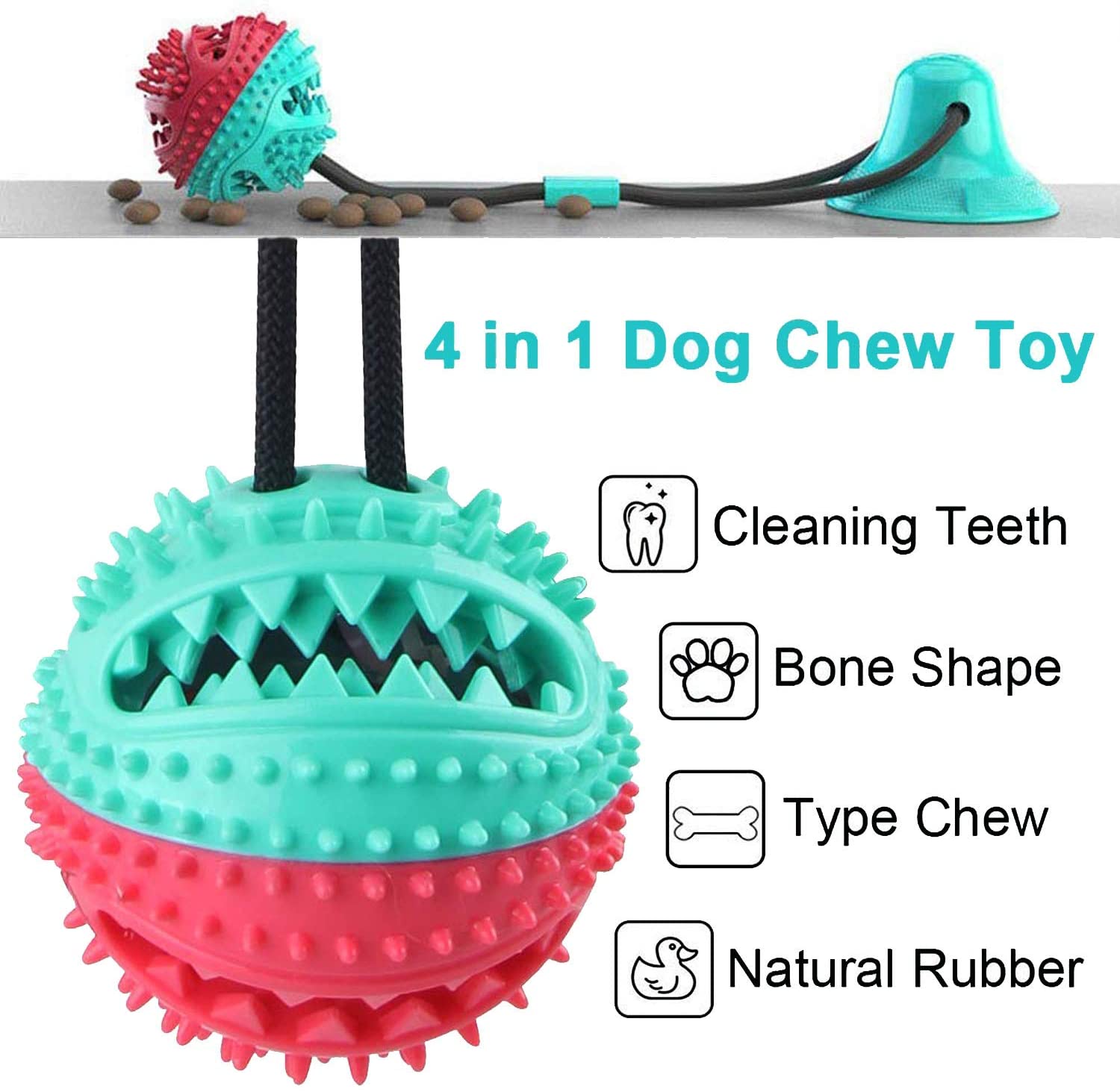  Juguete para Perros Molar,Pet Molar Bite Toy,Pelota de Goma para morder el Perro con Ventosa interactiva, Juguete para Masticar,Pelota de Entrenamiento para Cachorro Cuidado Limpieza de Dientes (Azul) 