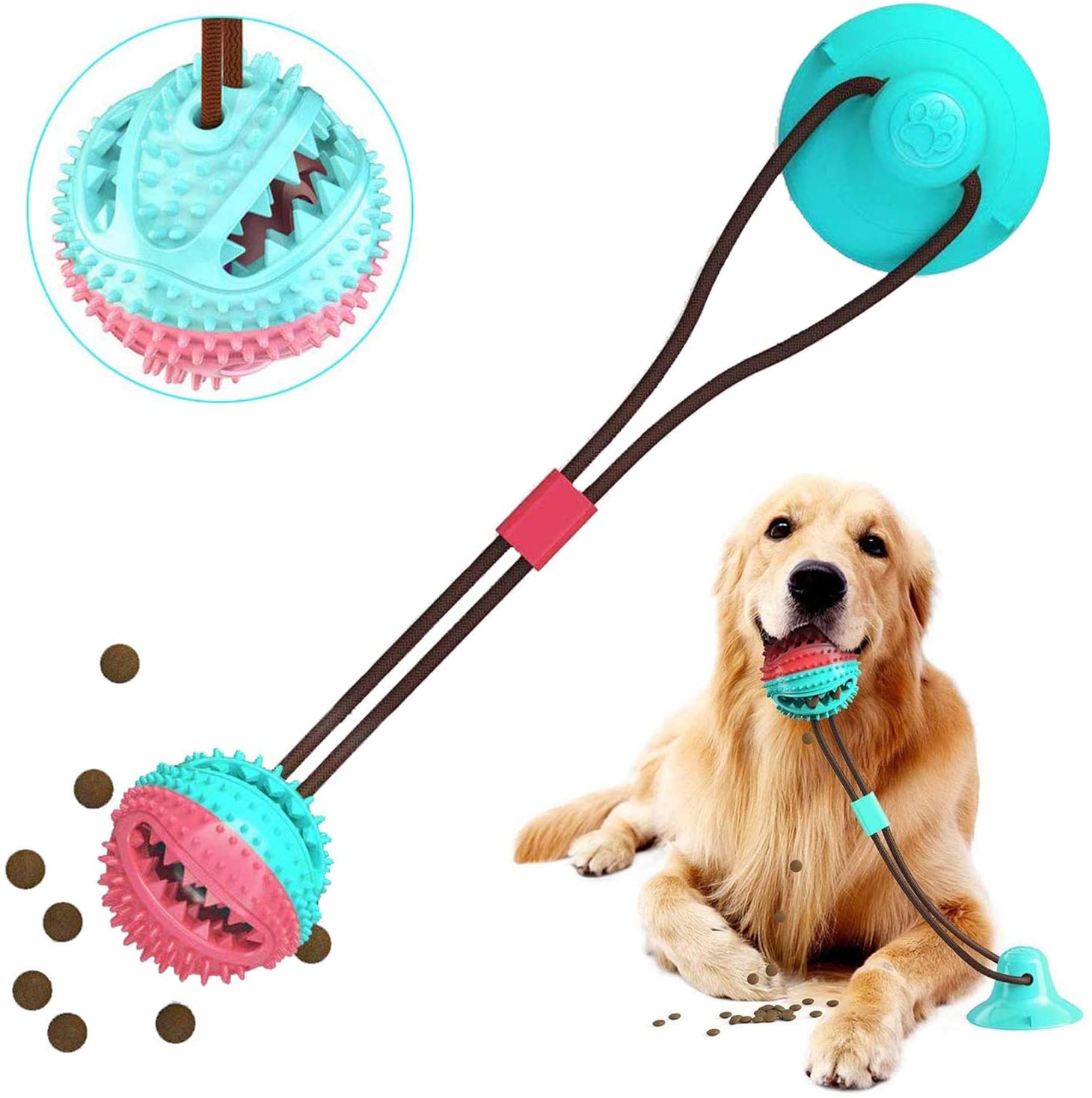  Juguete para Perros Molar,Pet Molar Bite Toy,Pelota de Goma para morder el Perro con Ventosa interactiva, Juguete para Masticar,Pelota de Entrenamiento para Cachorro Cuidado Limpieza de Dientes (Azul) 