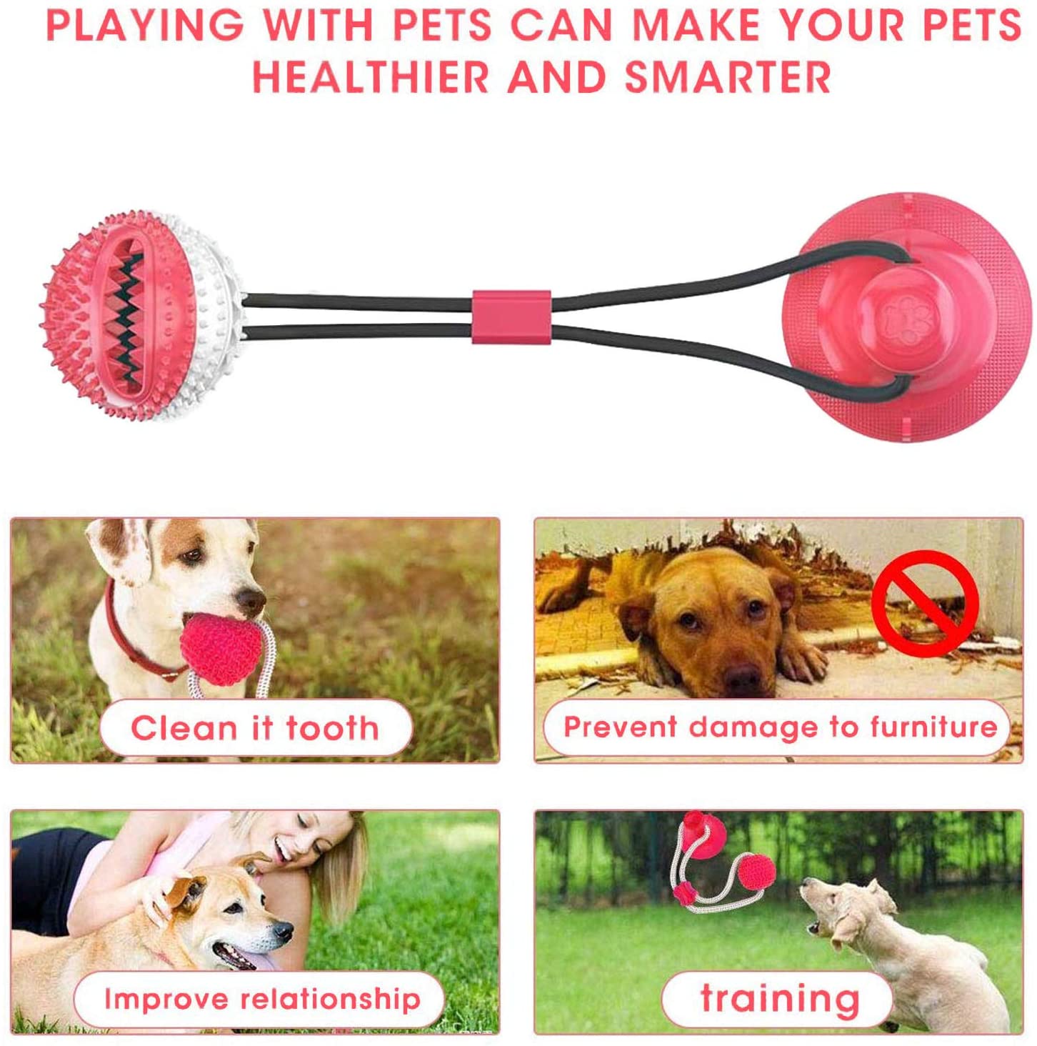  Juguete para Perros Molar,Pet Molar Bite Toy,Pelota de Goma para morder el Perro con Ventosa interactiva, Juguete para Masticar,Pelota de Entrenamiento para Cachorro Cuidado Limpieza de Dientes (Rojo) 