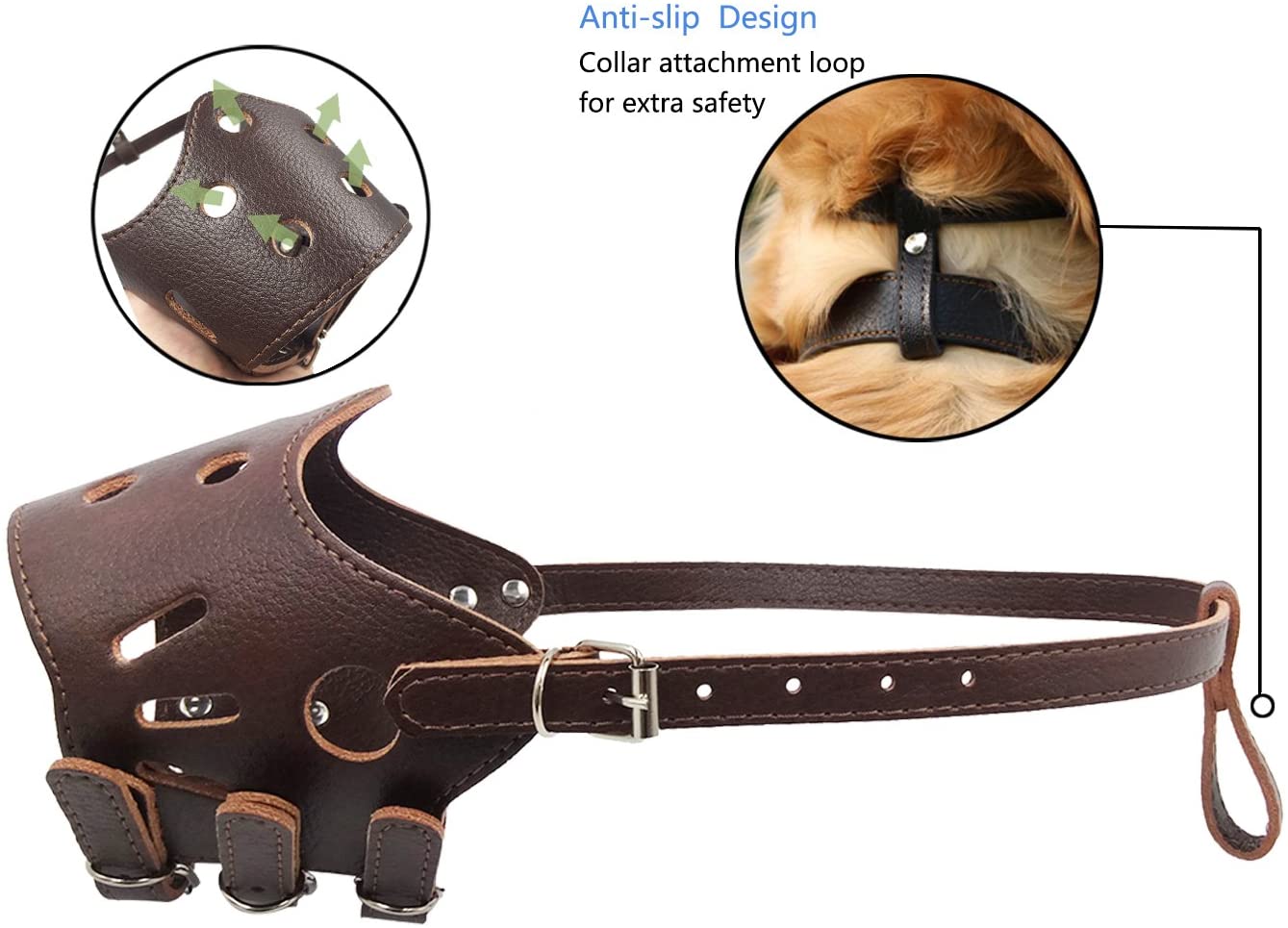  JUNMO® Ajustable de Cuero Hocico del Perro Anti-Morder Transpirable Seguridad del Animal Doméstico del Perrito de la Máscara de Bozales para Morder y Ladrar 