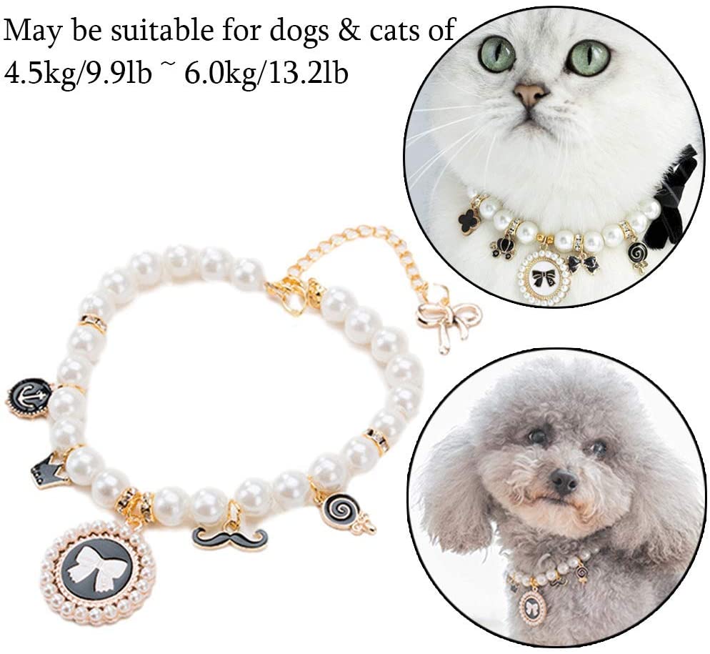  JWShang - Collar de Perlas Ajustables de Cristal para Perro, Colgante de Gato con Brillantes, joyería y Accesorios para Cachorros de Chihuahua, Yorkie, Mini Razas, Mejor Foto de Mascota 