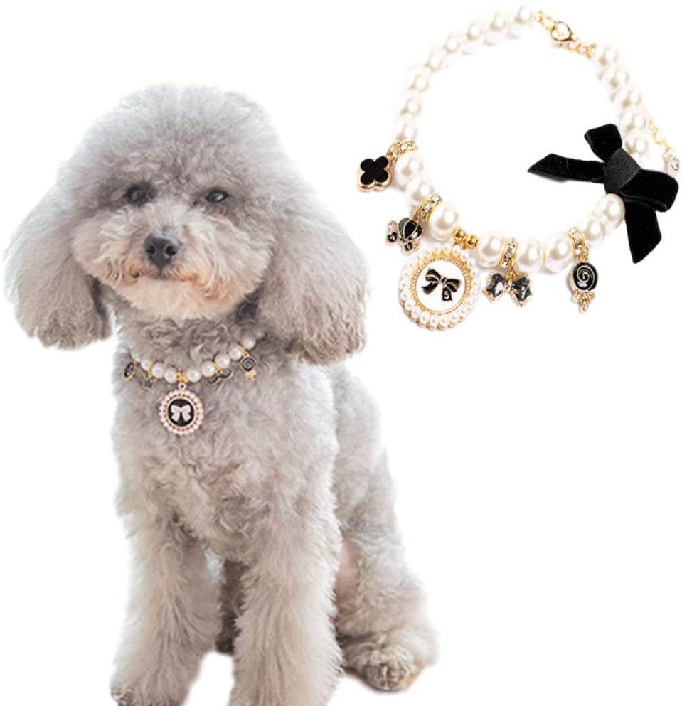  JWShang - Collar de Perlas Ajustables de Cristal para Perro, Colgante de Gato con Brillantes, joyería y Accesorios para Cachorros de Chihuahua, Yorkie, Mini Razas, Mejor Foto de Mascota 