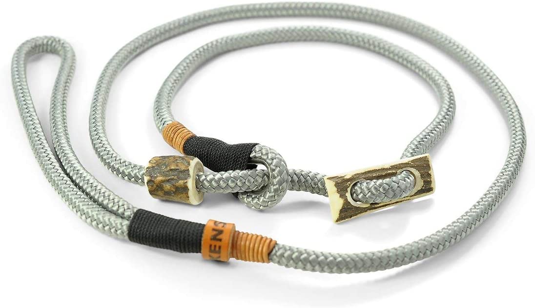  KENSONS for dogs Correa para Perros 'Elegant', Gris y Plata, 8 mm de Grosor, con Tope de Cuerno de Ciervo y Cuerno de tacón, Collar y Correa en un Cuerpo de Perro 