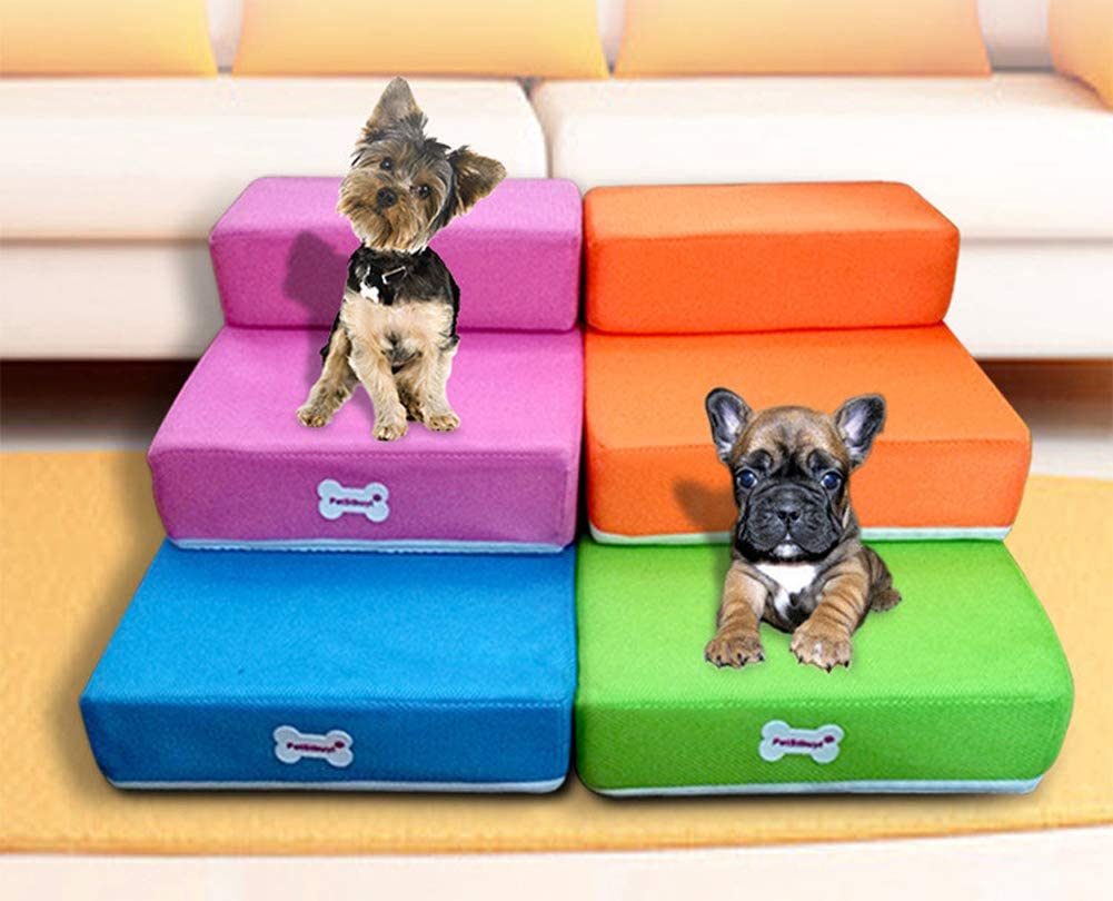  Kicat® Pasos para escaleras para Perros Pasos para Mascotas de Malla Transpirable Escaleras Plegables de 2 Niveles Extraíbles (M: 50 * 35 * 10 cm, 002: Negro) 