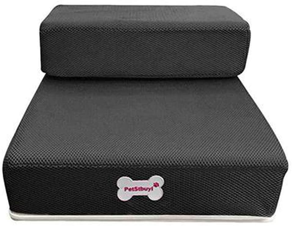  Kicat® Pasos para escaleras para Perros Pasos para Mascotas de Malla Transpirable Escaleras Plegables de 2 Niveles Extraíbles (M: 50 * 35 * 10 cm, 002: Negro) 