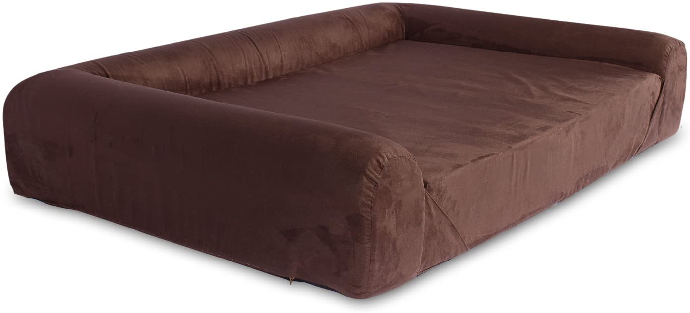  Kopers Sofa Cama Lounge para Perros y Gatos Mascotas de Tamaño Pequeño a Mediano con Memoria Viscoelástica Ortopédica, 73 x 60 x 14 cm, S - M, marrón 