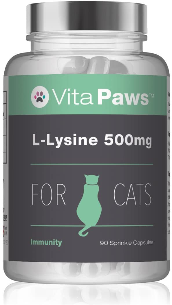  L-Lisina 500mg para Gatos - ¡Bote para 3 meses! - 90 Cápsulas - VitaPaws 