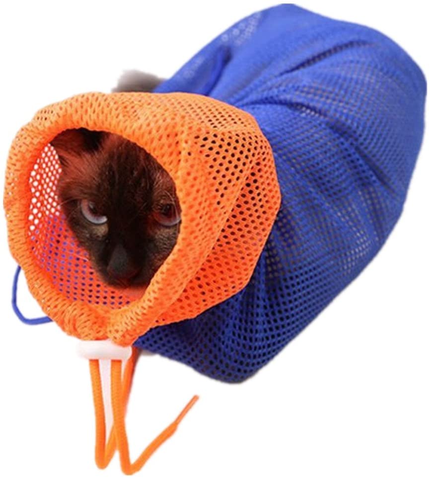  L-Peach Malla Bolso de Aseo de Gatos para Baño Inyección Cortar Uñas Limpiar Orejas Bolsas Anti-escape Evitar Morder sin Rasguños 