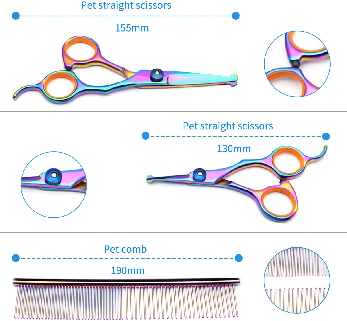  Laelr Kit de preparación del Perro, 5 x Pet Grooming Tijeras Set Profesional para Mascotas Trimmer Kit de Acero Inoxidable Perro del Gato Cuidado del Corte del Pelo Tijeras Adelgazamiento 