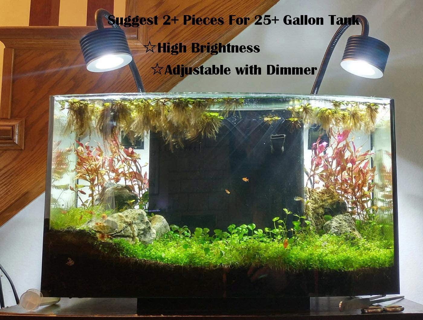  Lámpara de Luz LED para Acuario Asta 20, Iluminacion LED para Acuarios Plantados Lampara LED para Peceras 30~50cm(Enchufe de la UE) 