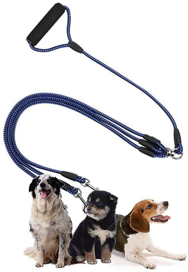  Lanbinxiang@ Precioso Bastante Bonito Moda ComfortablePet Perro Nylon 3 en 1 Cuerda de tracción Mascotas Que Caminan con Mango, Longitud: 124 cm Dispositivo (Color : Azul) 