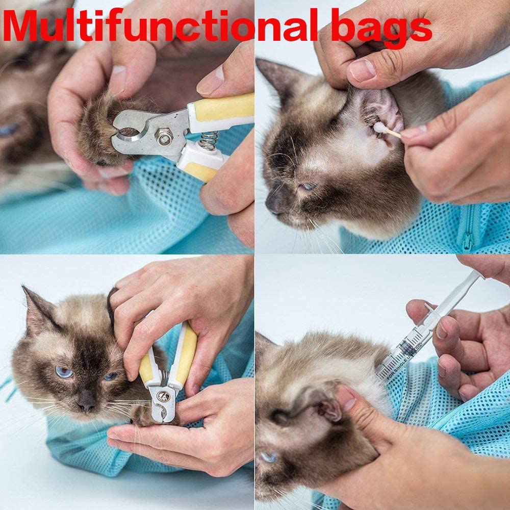  LDFV Bolso de Sujecion de Cosmetologia de Gato Mascotas de Malla,Gato Aseo Bolsa Scratch & morder resistió para Ducha, Limpieza de Orejas, alimentación de medicamentos(Naranja) 