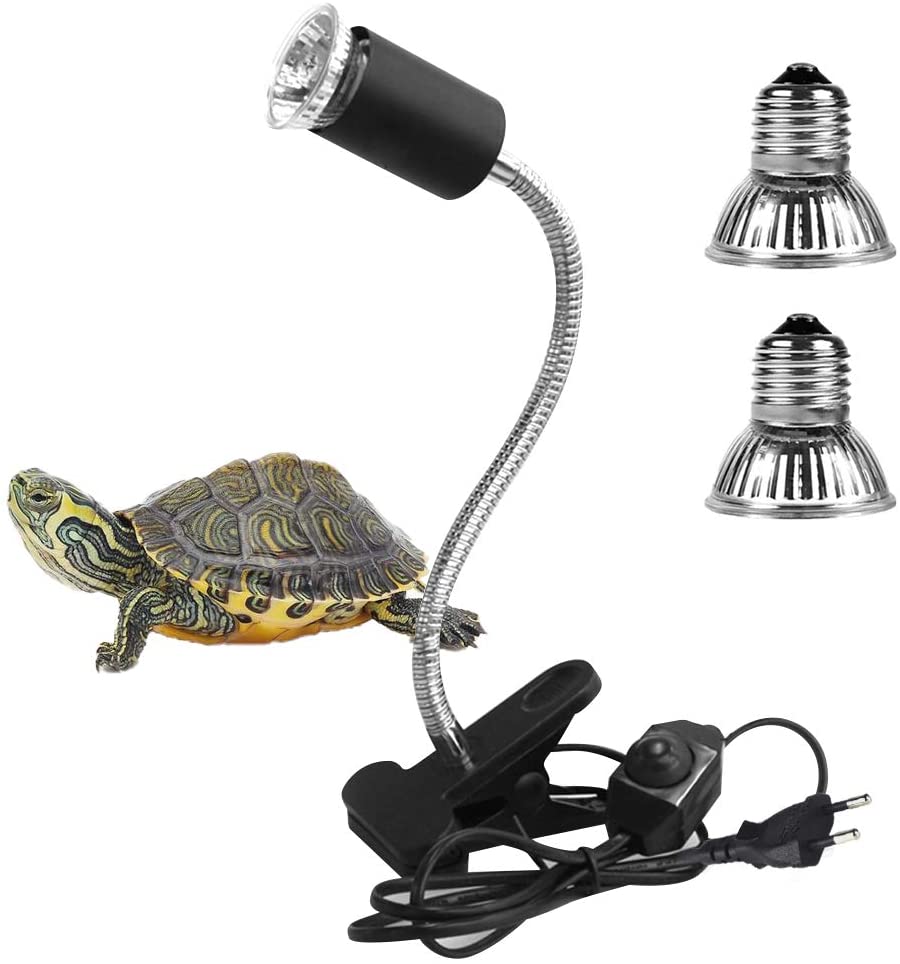  LEDGLE Lámpara para Tortuga, Lámpara de Calor de Reptil, UVA UVB, Dos Basking Iluminación de Calor de 25W y 50W, Pinza Giratoria de 360 Grados, Lámpara para Tortuga, Lagartos, Serpientes, Camaleones 