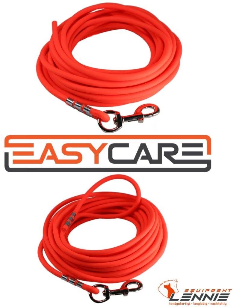  LENNIE Línea de adiestramiento Easycare® 6 mm Redondo, 10 Metros, Naranja neón, sin Lazo de Mano (Impermeable y fácil de Limpiar) 